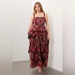 Hutch Burgundy Floral Tiered Maxi Dress
